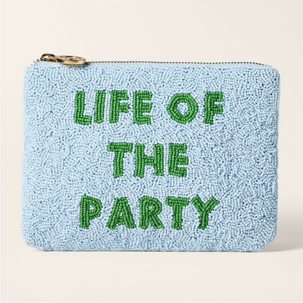 Kate Spade Life of the Party blue beaded clutch